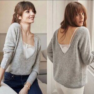 Sezane Light Gray Scoop Neck Sweater